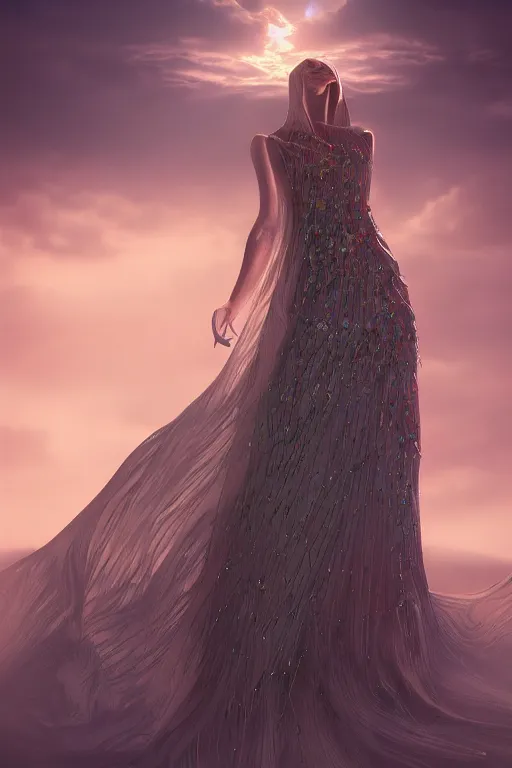 Image similar to a dress made of healing orgonite at sunset, dramatic lighting, beautiful stunning, featured on artstation, cgsociety behance hd