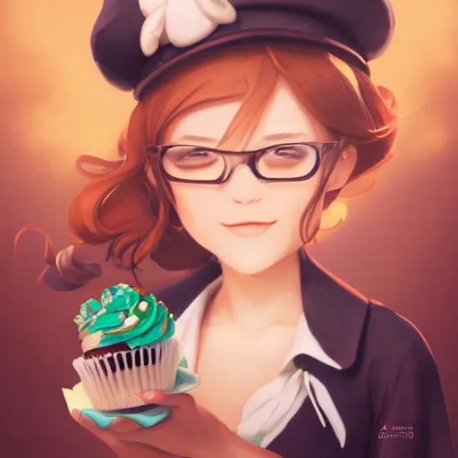 Prompt: personification of chocolate cupcake, cute hats, digital illustration by artgerm, tooth wu, studio ghibli, deviantart, sharp focus, artstation, bakery by greg rutkowsky, loish