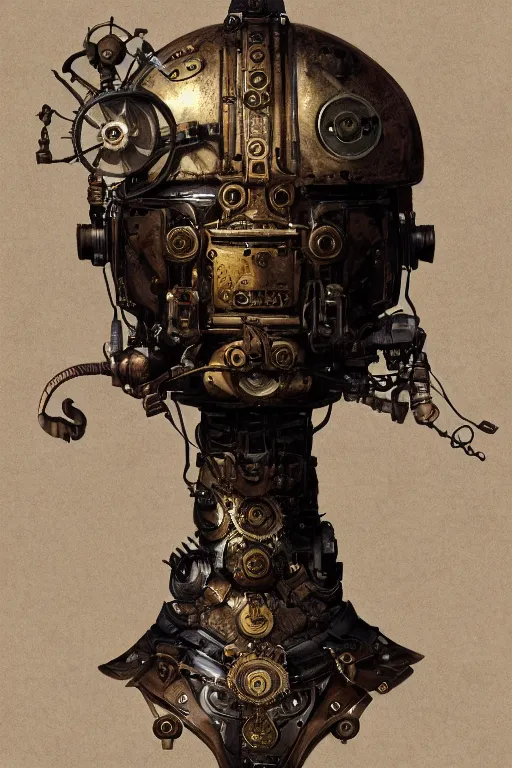 Image similar to steampunk helmet fantasy art mask robot ninja stylized digital illustration sharp focus, elegant intricate digital painting artstation concept art global illumination ray tracing advanced technology chaykin howard and campionpascale and cooke darwyn and davis jack