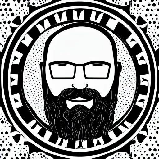 Image similar to bearded man turns bowl on woodlathe, vector art, simple, clean, black and white