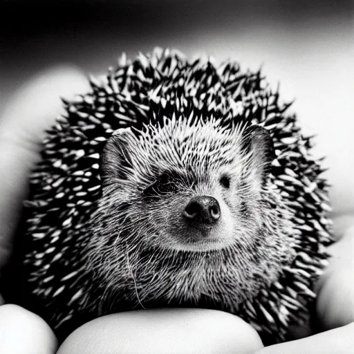 Image similar to Portrait of someone being half human, half potato, half hedgehog, photograph by Annie Lebowitz, very detailed, black and white, 35mm