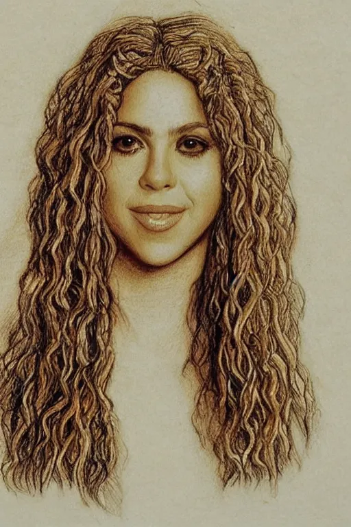 Image similar to a portrait of shakira in the style of leonardo da vinci drawing