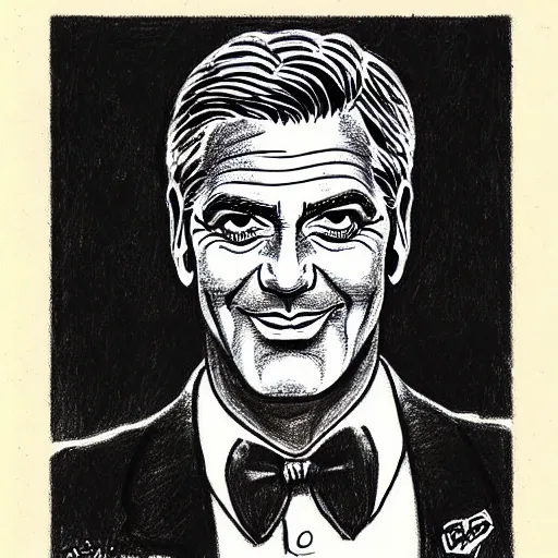 Prompt: a portrait drawing of George Clooney drawn by Robert Crumb