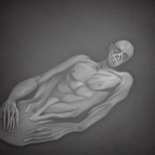 Prompt: sketch dark dead body scene smoke light