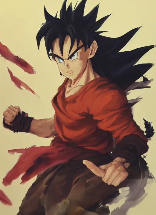 Image similar to semi reallistic gouache gesture painting, by yoshitaka amano, by ruan jia, by Conrad roset, by dofus online artists, detailed anime 3d render of gesture painting of goku KID super Saiyan, young goku blond, Crono, Dragon Quest, crono, goku, portrait, cgsociety, artstation, rococo mechanical, Digital reality, sf5 ink style, dieselpunk atmosphere, gesture drawn