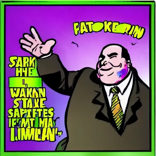 Prompt: fatman we respect you a lot SNAKEOIL CMO purple green color scheme