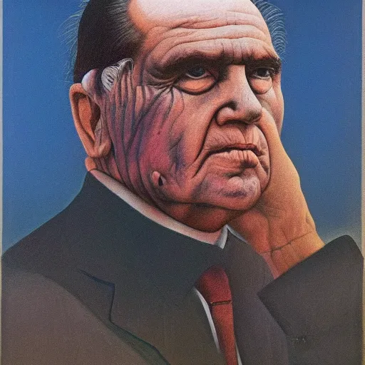 Image similar to Zdzisław Beksiński painting of Richard Nixon