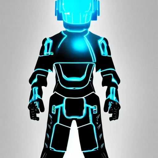 Image similar to Cowboy wearing an armor from the movie Tron Legacy, full body, synthwave background, digital painting, detailed, artstation, high quality, hyperrealism