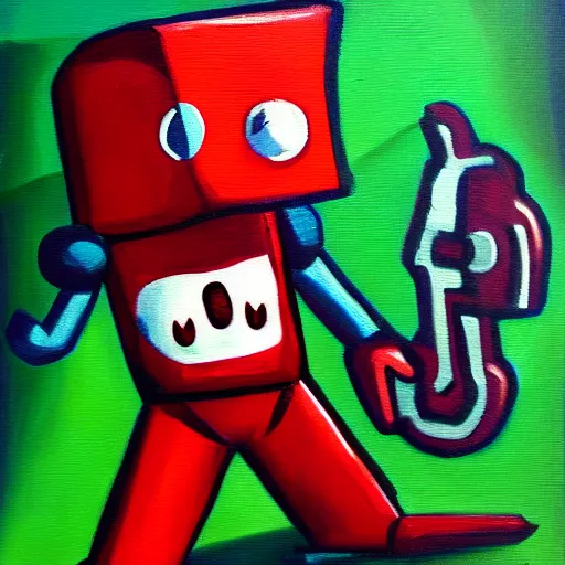 Image similar to super meat boy, oil painting