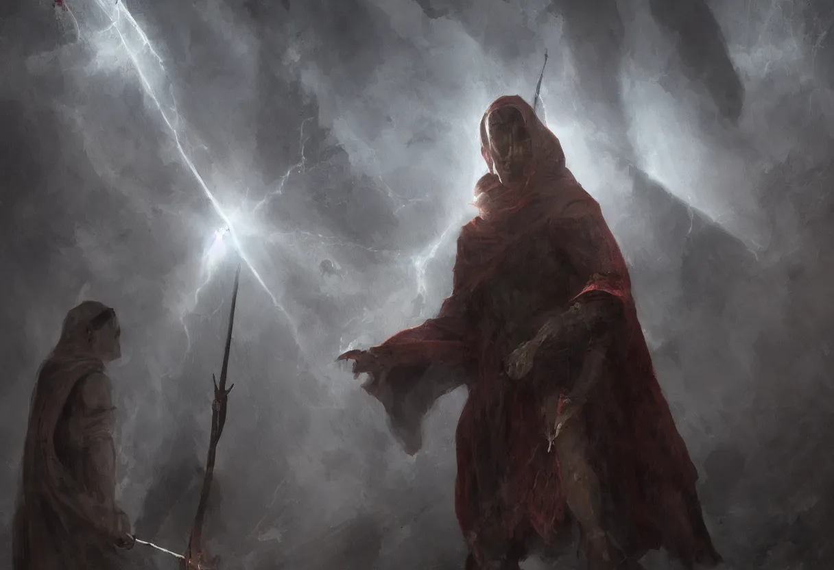 Image similar to the god of death in a cloak stood under a beam of light with a sickle by hiroshi yoshida and greg rutkowskicuilang plain, 4 k, detail, light effect, artstation