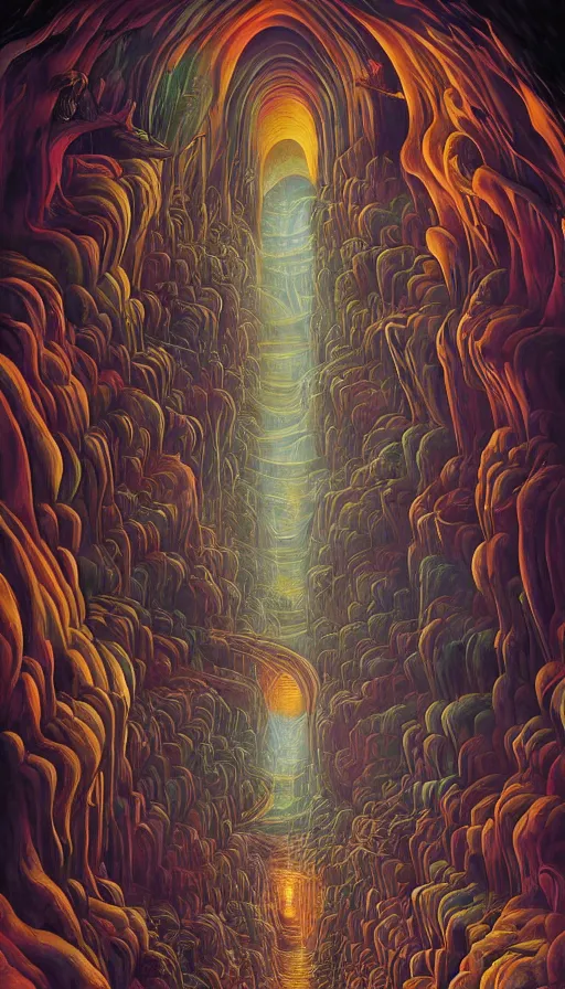 Prompt: The cavern of endless dreams, italian futurism, Dan Mumford, da vinci