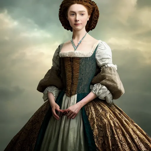 Image similar to 1 7 th century duchess, wow 4 k detail fantasy, cgsociety, matte painting, wow, realistic materials, photo realistic, postprocessing, cinematic, hyperrealistic, warm and cool light, studio lighting, photography, borgia, ekaterina, the borgias, the white princess, the tudors, poldark