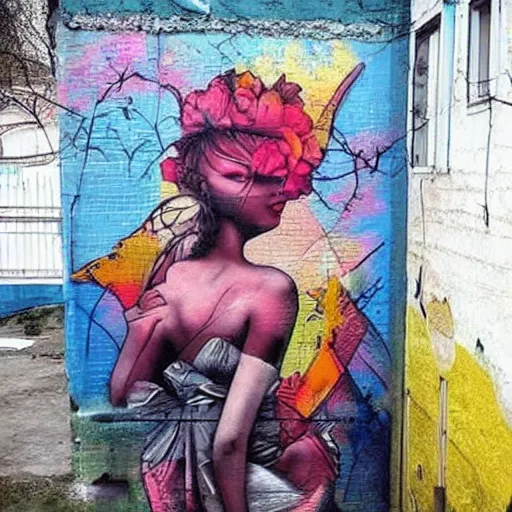 Prompt: beatiful street art in hohloma style, russian hohloma, nice photo