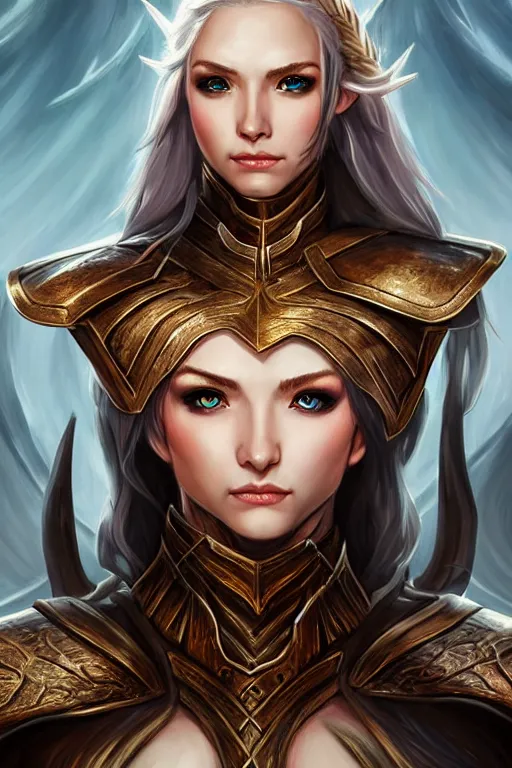 Image similar to head and shoulders portrait of an eldritch knight, elf, beautiful, female, breastplate, magical, high fantasy, d & d, by artgerm, face details, extremely detailed, digital illustration