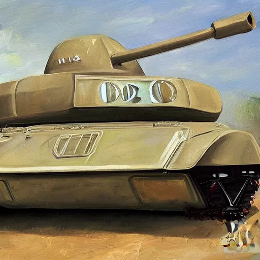 Image similar to a beautiful complex painting of a car shape as a tank