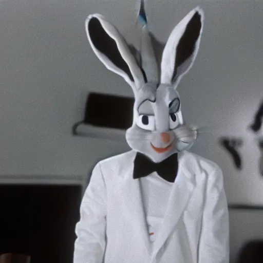 Image similar to Film still of Bugs Bunny in Twin Peaks (1990 TV Series, David Lynch), eerie, ominous, the black lodge (Twin Peaks)