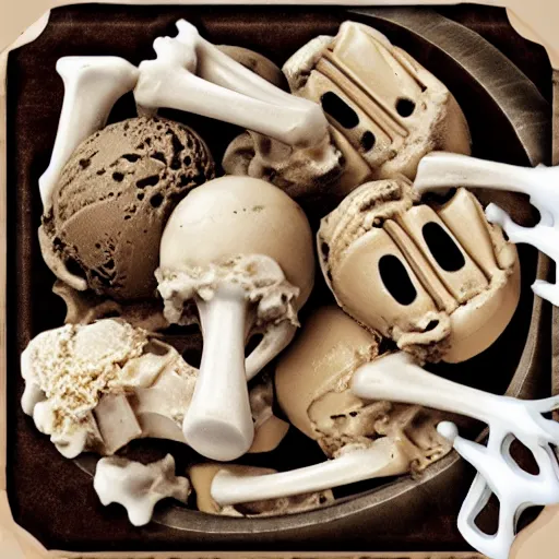 Image similar to ice cream of the macabre skin and bones flavor, horror,