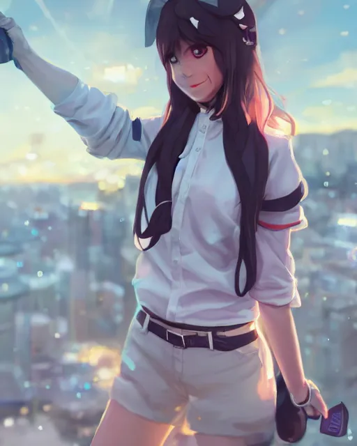 Image similar to a girl cosplaying at comicon, adorable outfit, full shot, atmospheric lighting, perfectly shaded body, detailed face, by makoto shinkai, stanley artgerm lau, wlop, rossdraws