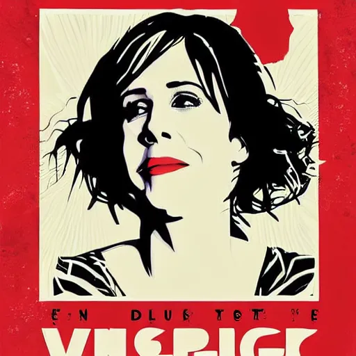 Prompt: kristen wiig poster by shepard fairey