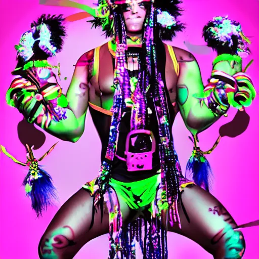 Image similar to Decora cybergoth vaporwave maximalist Zyzz