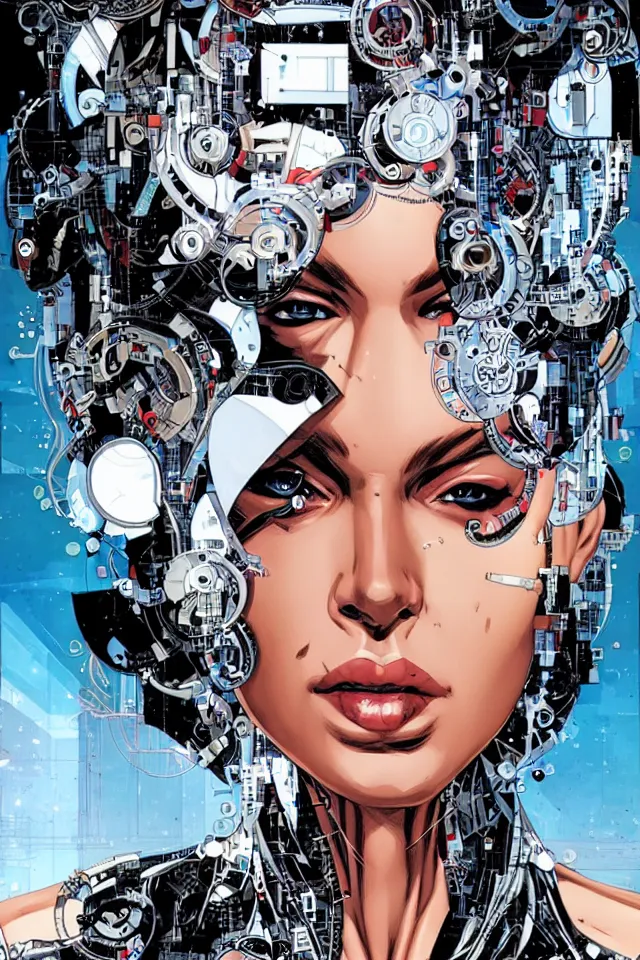 Image similar to a portrait of a beautiful cybernetically enhanced woman, by marvel comics and sandra chevrier