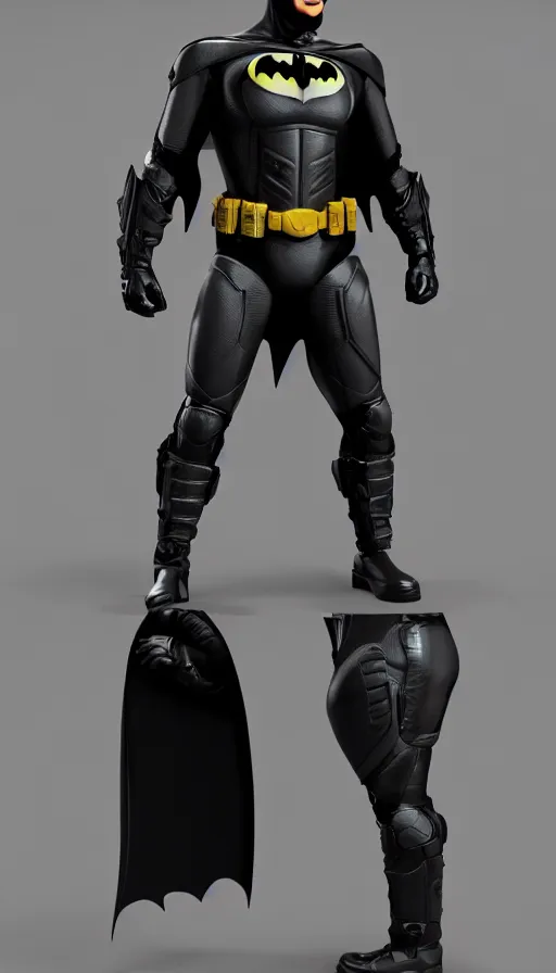 Prompt: a futuristic batman suit, 3D render, medium shot, studio lighting, Photorealistic, Detailed, sharp, Unreal Engine, Trending on ArtStation