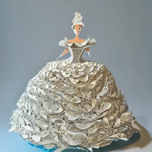 Image similar to cut paper sculpture of cinderella in her ball gown