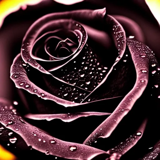 Image similar to award - winning macro of a beautiful black rose made of glowing molten magma