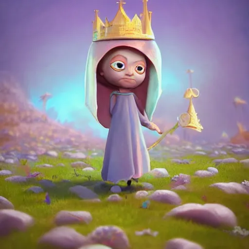 Prompt: super cute princess 3D concept by EYMBEEYO and Gediminas Pranckevicius, face very realistic, Game Art, Zenith angle, hyper detailed, no background, Character Modeling, cartoon, cinematic, raytrace, Trend on artstation, C4D