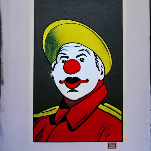 Image similar to communist clown portrait, propaganda style