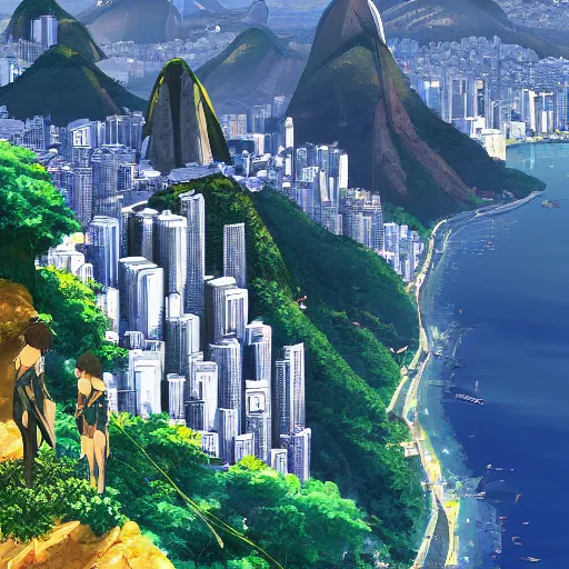 Image similar to beautiful Rio de Janeiro anime by makoto shinkai, very coherent symmetrical artwork high detail 8k