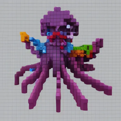 Image similar to octopus voxel art, octopus with many tentacles, voxels, artstation, well lit hd render