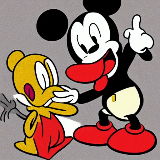 Image similar to zombie mickey mouse eating donald duck