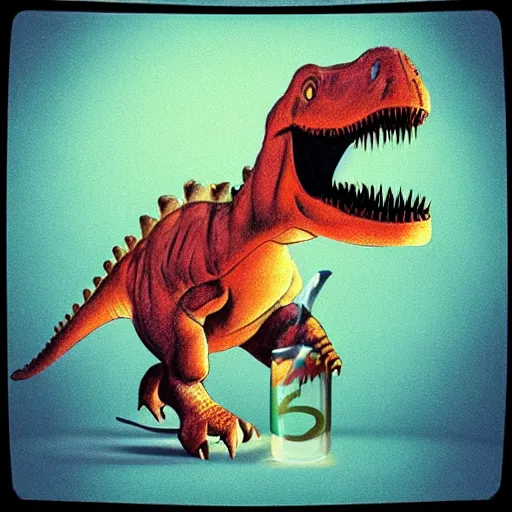 Prompt: “dinosaur crushing a can of redbull with its jaw”