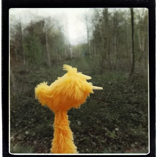 Image similar to horrifying corrupted rotten Big Bird captured on polaroid