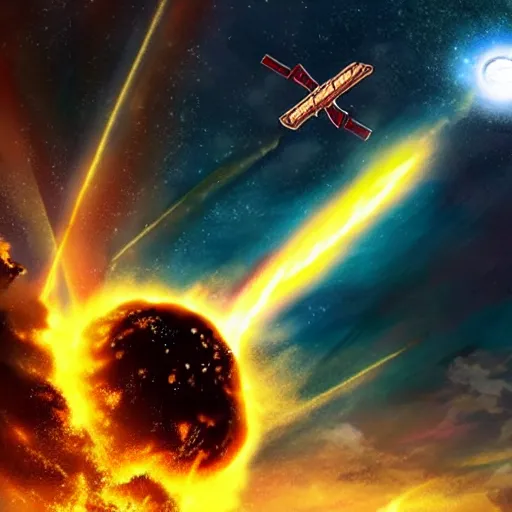 Image similar to nuclear explosion in space with a pirate ship flying away