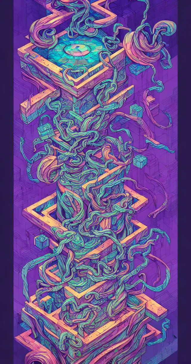 Image similar to arcane twisted turn of fate abstraction, centered award winning ink pen illustration, isometric abstract illustration by dan mumford, edited by craola, technical drawing by beeple and tooth wu, tiny details by artgerm and watercolor girl, symmetrically isometrically centered