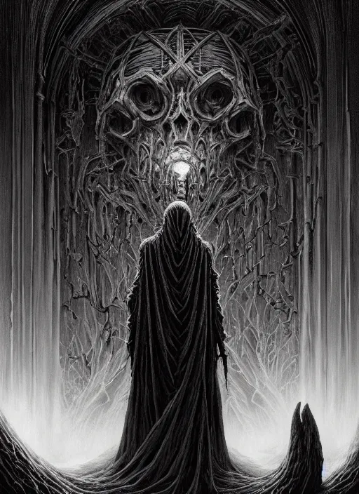 Prompt: hyper detailed ultra sharp ringwraith, ominous gothic aesthetic, doom, elden ring, haunting, masterpiece, elite, ornate, intricate, digital painting, concept art, smooth, sharp focus, illustration, art by zdizslaw beksinski and dan mumford, alexey egorov, felix englund, trending on artstation 8 k