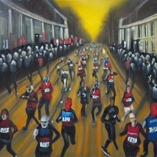 Prompt: the london marathon but everyone is undead, oil painting