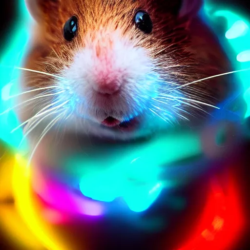 Image similar to cyberpunk rainbow hamster made of glowing neon lights, 8 k, hd