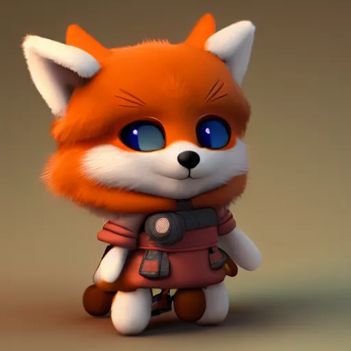 Image similar to cute fumo plush of a foxboy adventurer, three point lighting, dramatic, vray