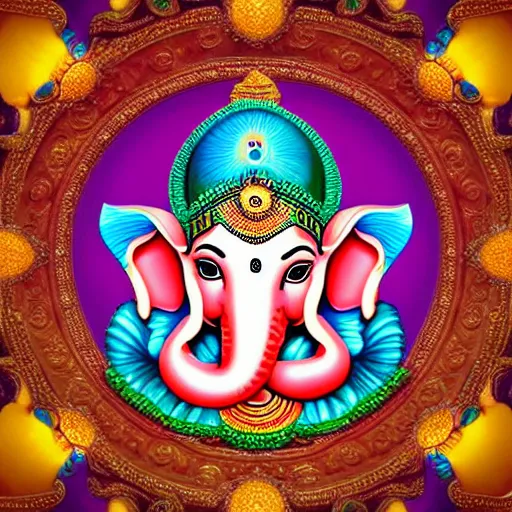 Image similar to Illustration of colorful hindu lord Ganesha on decorative background- Graphical modern art 3D