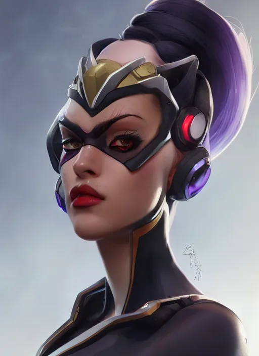 Image similar to character portrait of a fusion of Widowmaker from Overwatch and Winston from Overwatch by ArtGerm and Tom Bagshaw, 4k, highly detailed, cinematic lighting, characters merged