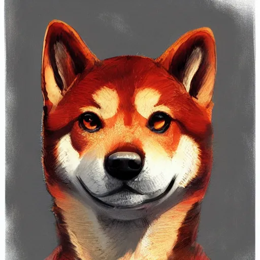 Image similar to portrait of a communist shiba inu dog, tragic, elegant, fantasy, hd shot, digital portrait, beautiful, artstation, comic style, by artgerm, guy denning, jakub rozalski, magali villeneuve and charlie bowater