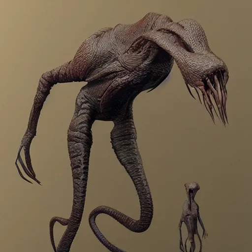 Prompt: a very strange looking animal with very long legs, concept art by jason a. engle, featured on zbrush central, photorealism, zbrush, lovecraftian, hard surface modeling