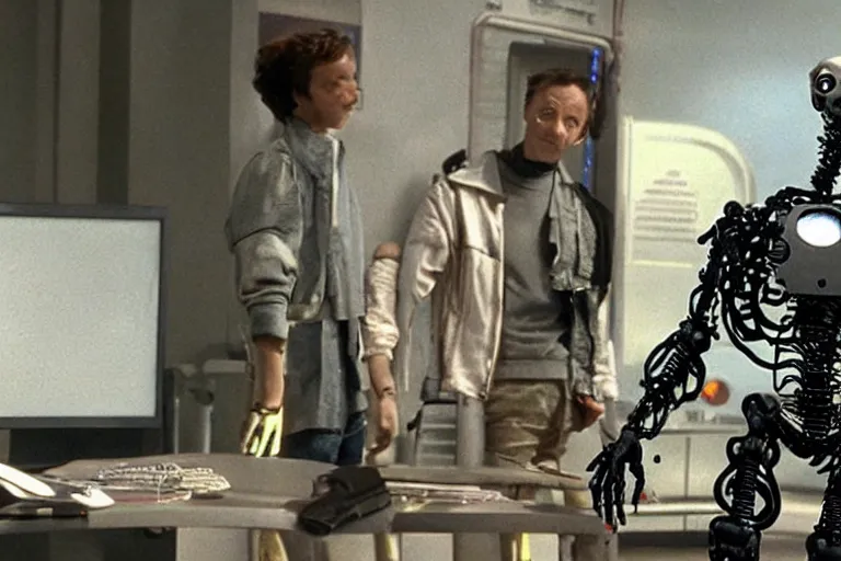 Image similar to VFX movie where Johnny Five from Short Circuit plays the Terminator by James Cameron