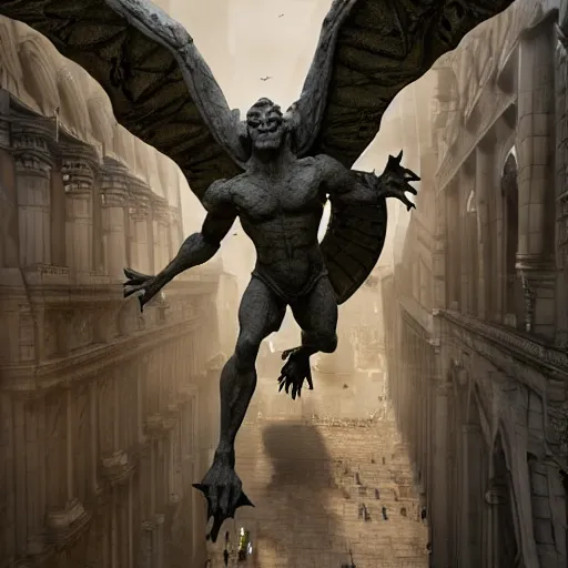 Prompt: full body pose, hyperrealistic photograph of live action gargoyles, dim volumetric lighting, 8 k, octane beautifully detailed render, extremely hyper detailed, intricate, epic composition, cinematic lighting, masterpiece, trending on artstation, very very detailed, stunning, hdr, smooth, sharp focus, high resolution, award, winning photo, dslr, 5 0 mm