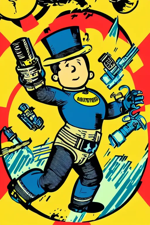 Image similar to fallout 7 6 retro futurist illustration art by butcher billy, sticker, colorful, illustration, highly detailed, simple, smooth and clean vector curves, no jagged lines, vector art, smooth andy warhol style