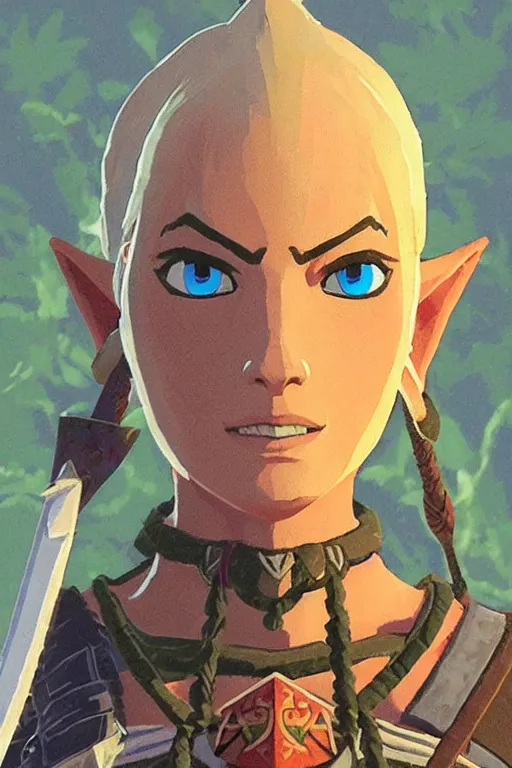 Image similar to an in game portrait of impa from the legend of zelda breath of the wild, breath of the wild art style.