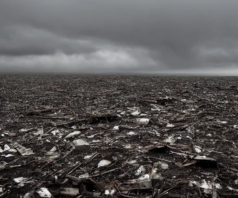 Image similar to waiting for the end of the world, bleak, dreary, grey skies, apocalyptic